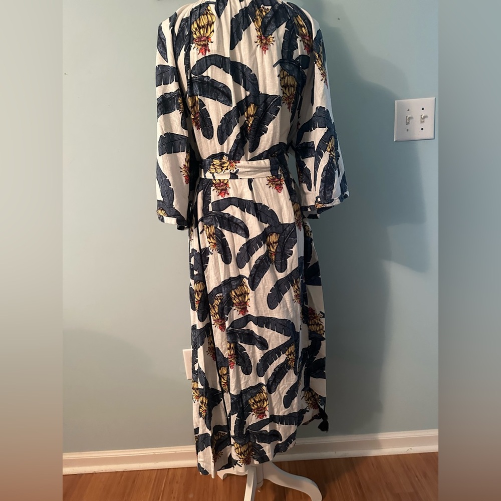 H&M White Midi Dress with Blue and Yellow Tropical Print - Picture 9 of 16